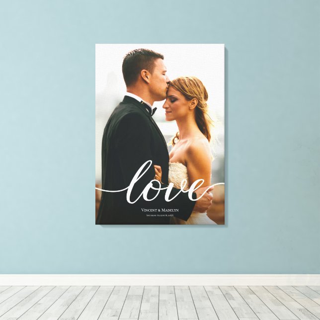 Modern custom Love Script Wedding Photo print  (Insitu(Wood Floor))