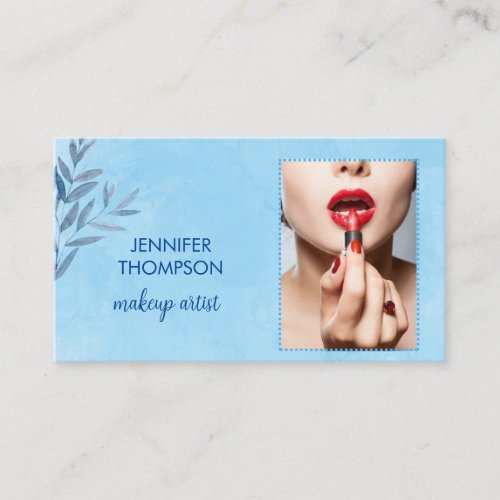 Modern Custom Makeup Artist  Blue Watercolor    Business Card