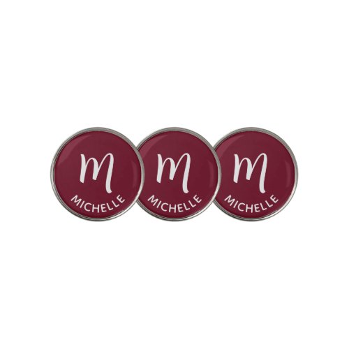 Modern Custom Maroon Red Monogram Name Golf Ball Marker