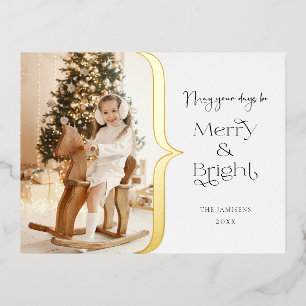 Modern Custom Merry & Bright Typography Photo Foil Holiday Postcard