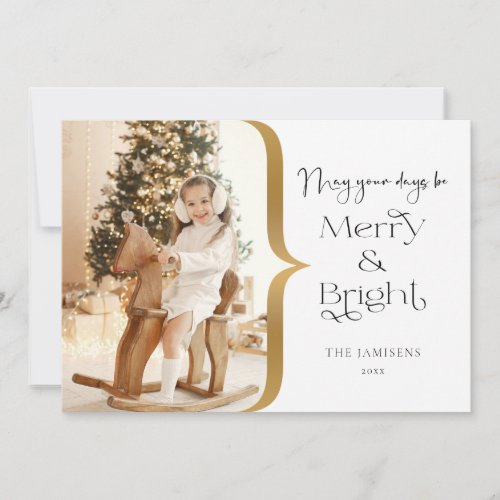 Modern Custom Merry  Bright Typography Photo Holiday Card
