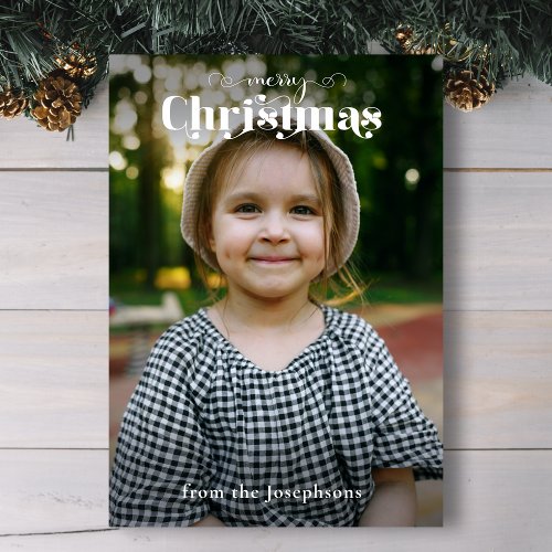 Modern Custom Merry Christmas Typography Photo Tri_Fold Card