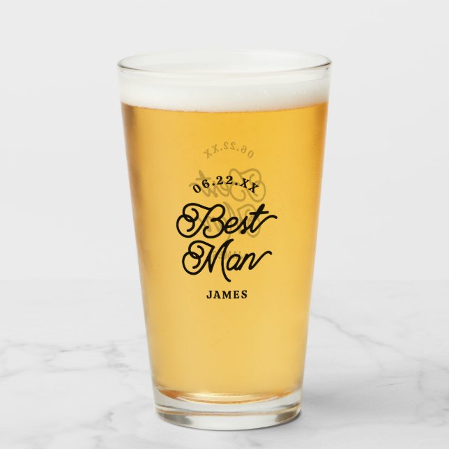 Modern Custom Minimalist Best Man Beer Glass (Back Filled)