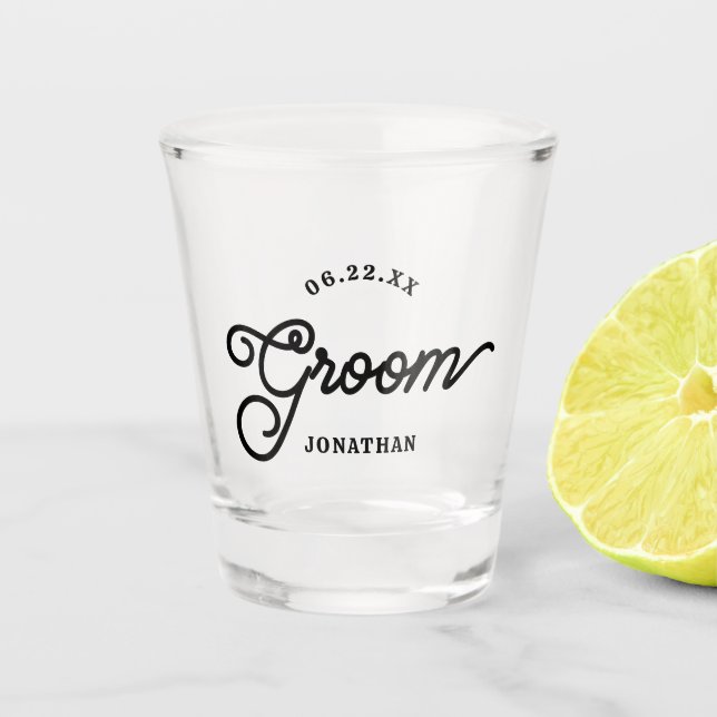 Modern Custom Minimalist Groom Shot Glass (Front)