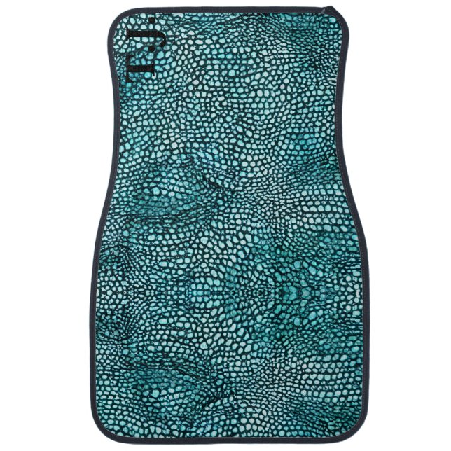 Modern Custom Monogram Blue Animal Skin Pattern Car Floor Mat (Front)