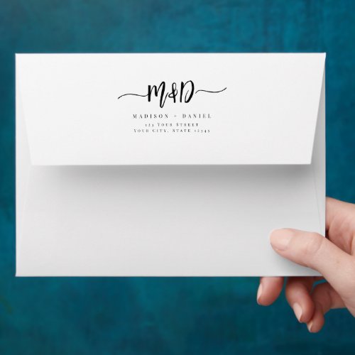 Modern Custom Monogram Brush Script Couple Wedding Envelope