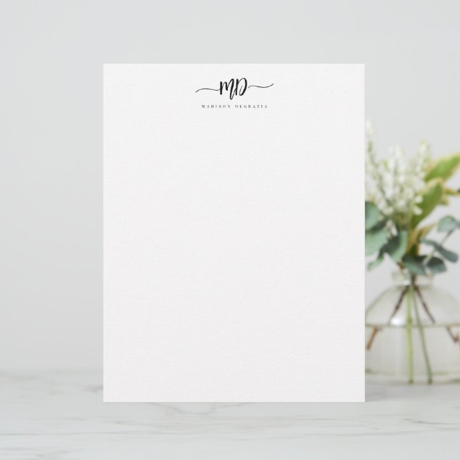 Modern Custom Monogram Brush Script Stylish Letterhead (Standing Front)