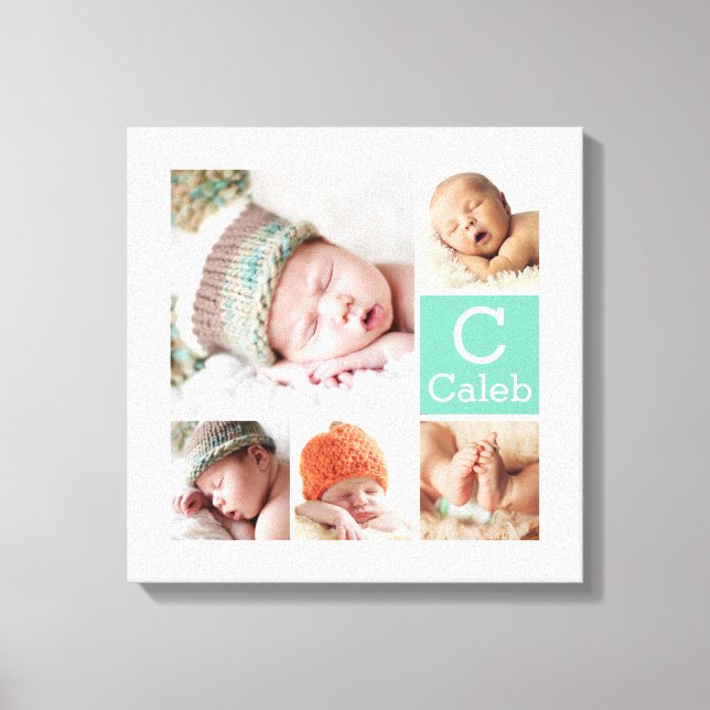 Modern Custom Monogram Family Photo Collage Canvas Print (Front)