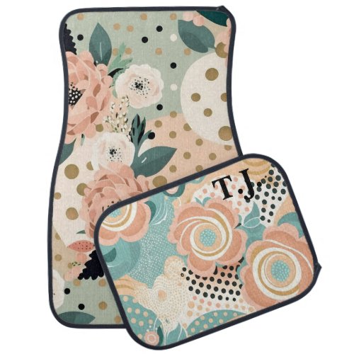 Modern Custom Monogram Floral Colorful Car Floor Mat