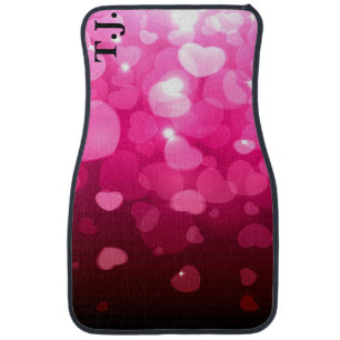 Modern Custom Monogram Hearts Pink Black Car Floor Mat