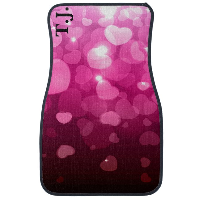 Modern Custom Monogram Hearts Pink Black  Car Floor Mat (Front)