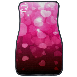 Modern Custom Monogram Hearts Pink Black  Car Floor Mat