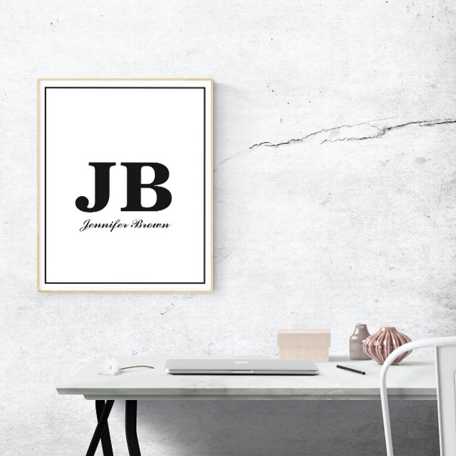 Modern Custom Monogram Initial Name Black & White  Poster (Creator Uploaded)