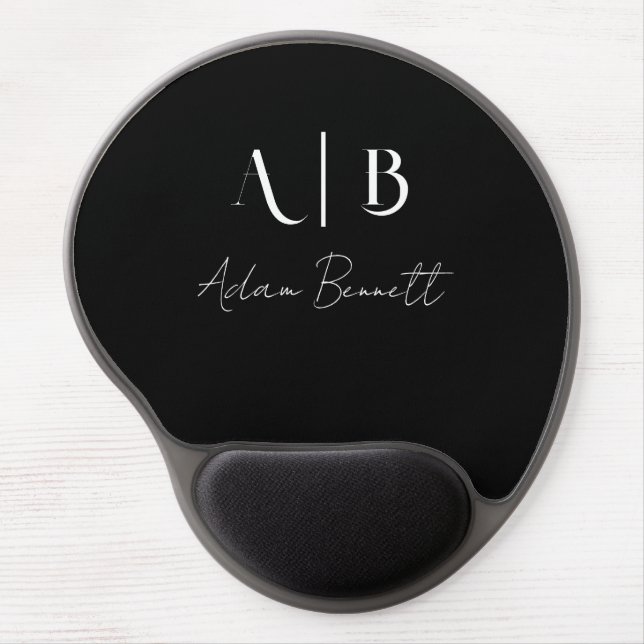 Modern Custom Monogram Initials Name Black Gel Mouse Pad (Front)