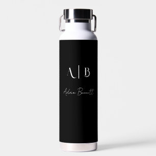 Modern Custom Monogram Initials Name Black Water Bottle
