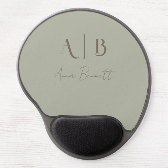 Modern Custom Monogram Initials Name Dusty Sage Gel Mouse Pad (Front)