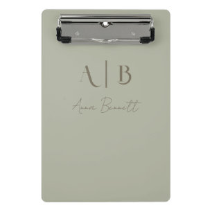 Modern Custom Monogram Initials Name Dusty Sage Mini Clipboard