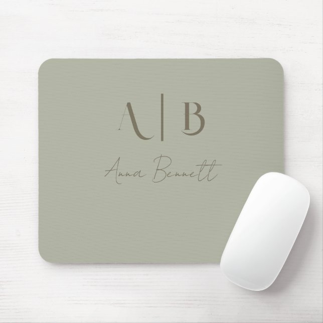 Modern Custom Monogram Initials Name Dusty Sage Mouse Pad (With Mouse)