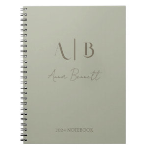 Modern Custom Monogram Initials Name Dusty Sage Notebook