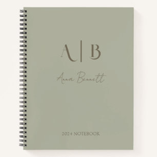 Modern Custom Monogram Initials Name Dusty Sage Notebook