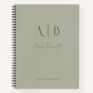 Modern Custom Monogram Initials Name Dusty Sage Notebook