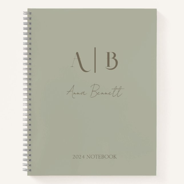 Modern Custom Monogram Initials Name Dusty Sage Notebook (Front)