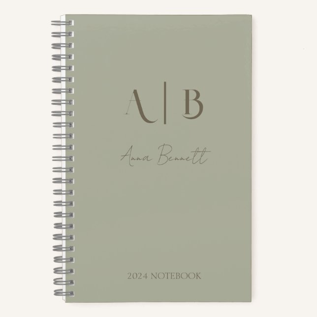 Modern Custom Monogram Initials Name Dusty Sage Notebook (Front)