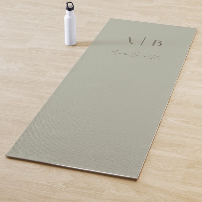 Modern Custom Monogram Initials Name Dusty Sage Yoga Mat (In Situ)