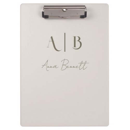 Modern Custom Monogram Initials Name Light Beige Clipboard