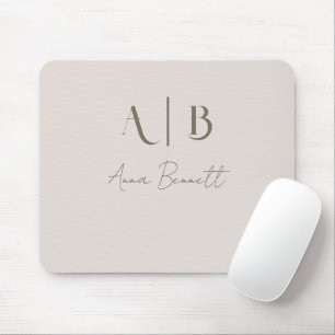 Modern Custom Monogram Initials Name Light Beige Mouse Pad