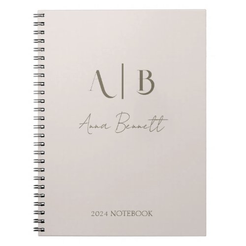 Modern Custom Monogram Initials Name Light Beige Notebook