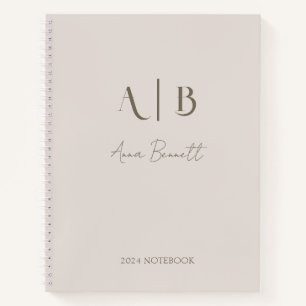 Modern Custom Monogram Initials Name Light Beige Notebook
