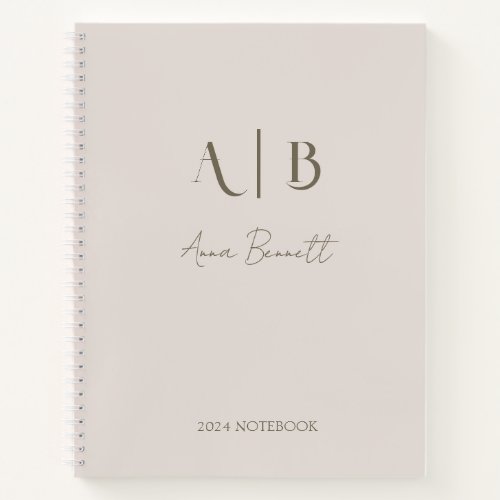 Modern Custom Monogram Initials Name Light Beige Notebook