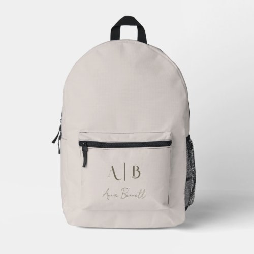 Modern Custom Monogram Initials Name Light Beige Printed Backpack