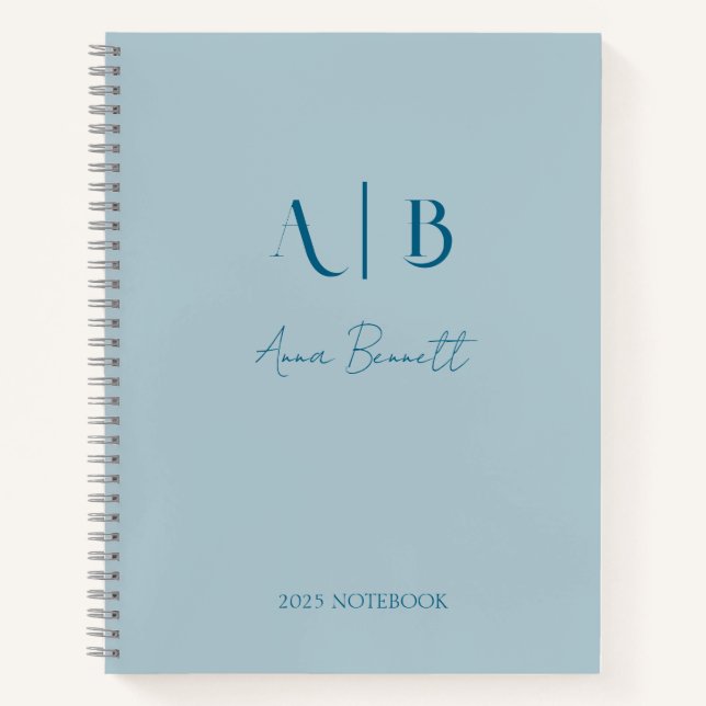 Modern Custom Monogram Initials Name Pastel Blue Notebook (Front)