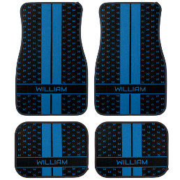 Modern Custom Monogram Name Blue Striped Car Floor Mat