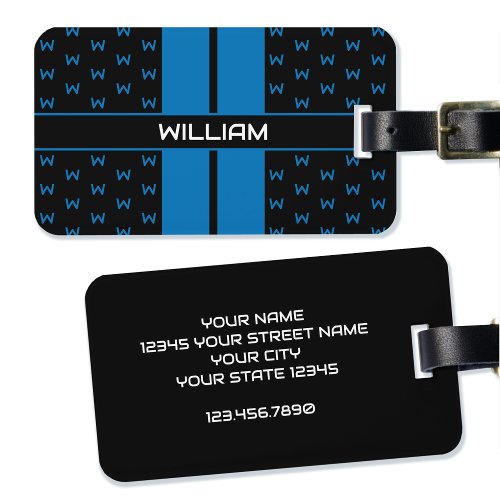 Modern Custom Monogram Name Blue Striped Luggage Tag