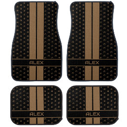 Modern Custom Monogram Name Brown Striped Car Floor Mat