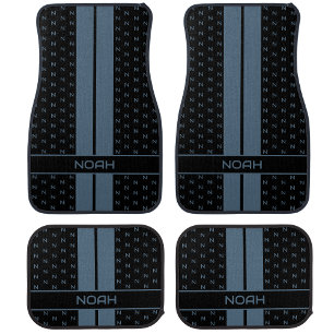 Modern Custom Monogram Name Gray Striped Car Floor Mat