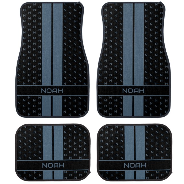 Modern Custom Monogram Name Gray Striped Car Floor Mat (Creator Uploaded)