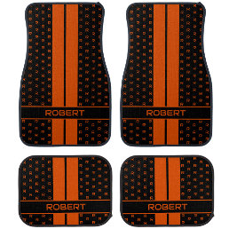 Modern Custom Monogram Name Orange Striped Car Floor Mat