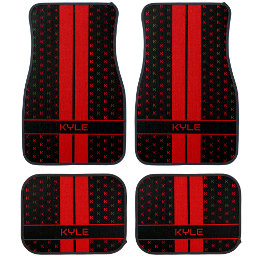 Modern Custom Monogram Name Red Striped Car Floor Mat