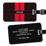 Modern Custom Monogram Name Red Striped Luggage Tag<br><div class="desc">This stylish personalized luggage tag includes both your name and your initial letter in a monogram pattern. A red, black and white design with classic double racing stripes on the front and your contact details on the back. A great gift for friends and family for birthdays, holidays, father's days or...</div>