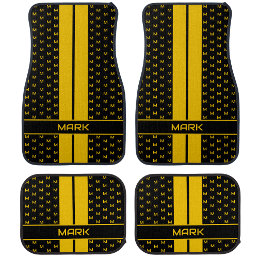 Modern Custom Monogram Name Yellow Striped Car Floor Mat