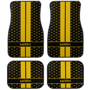Modern Custom Monogram Name Yellow Striped Car Floor Mat