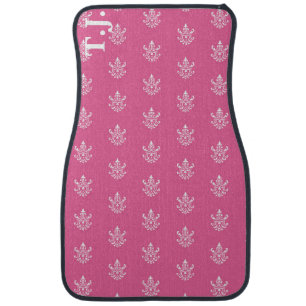 Modern Custom Monogram Patterned Pink White Car Floor Mat