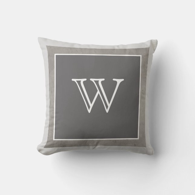 modern custom monogram pillow gray and white (Front)
