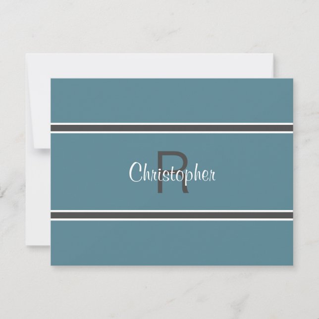 Modern Custom Monogram Simple Initial Turquoise Note Card (Front)