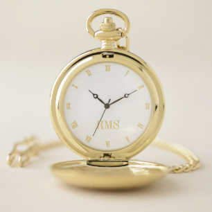 Modern Custom Monogrammed Classic Roman White Gold Pocket Watch