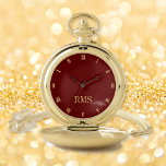 Modern Custom Monogrammed Elegant Classic Red Gold Pocket Watch<br><div class="desc">Create your own custom, personalized, stylish classy modern, beautiful elegant faux gold script typography monogrammed, classic, roman numerals, chic, premium alloy, red and gold pocket watch. Simply type in your name / monogram / initial, to customize. Makes a great gift, for birthday, graduation, fathers day, christmas, holidays, wedding, marriage anniversary,...</div>